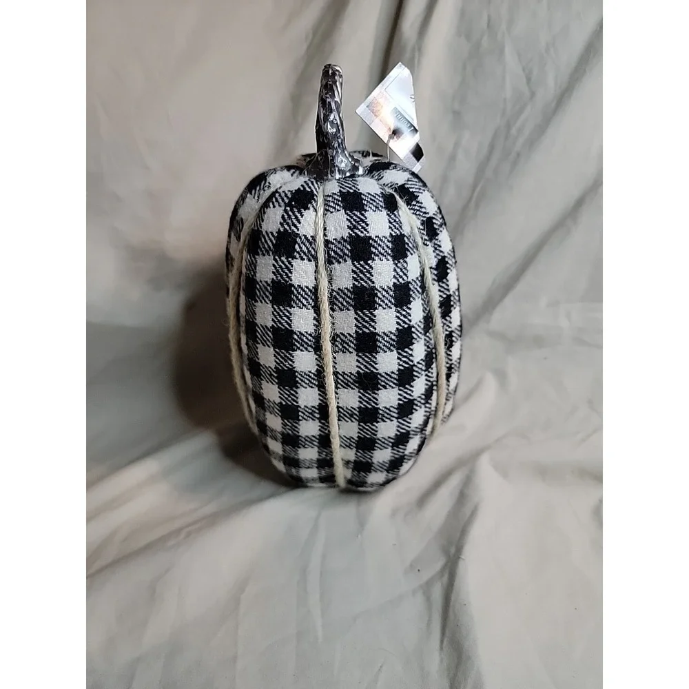 Stuffed Fabric Tall Pumpkin Black & White Small Gingham Print‎ 8.5